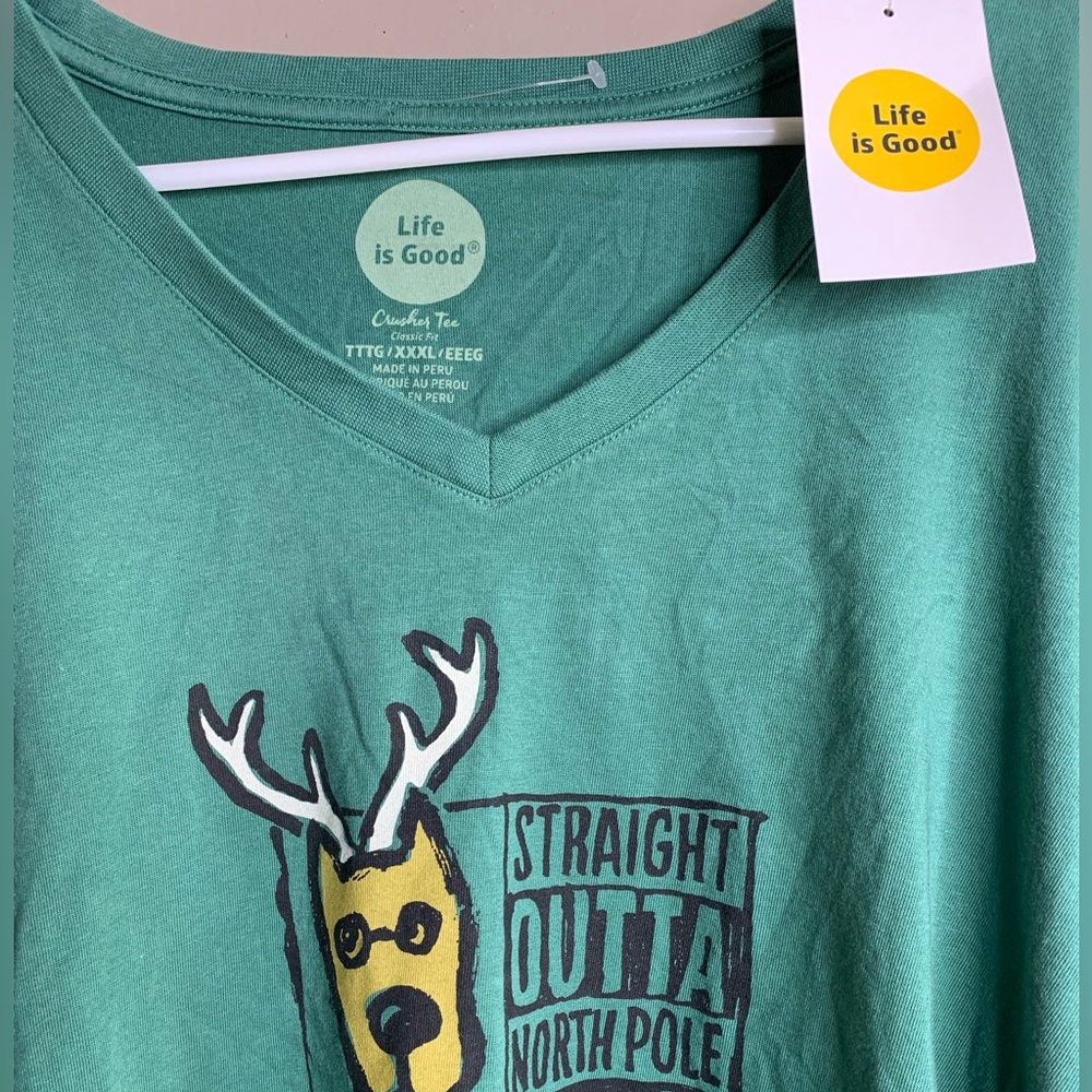 NWT Life Is Good Green Graphic Cotton Tee with Reindeer Design Plus Size XXXL - Picture 3 of 10